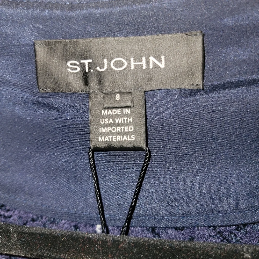 NWT St. John Sz 8 Herringbone Grid knit Double Breasted Jacket Navy/White Luxury - Picture 4 of 9